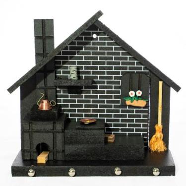 Imagem de Porta Chaves de Parede Casinha Mineira Artesanal G Preto - Full Econom