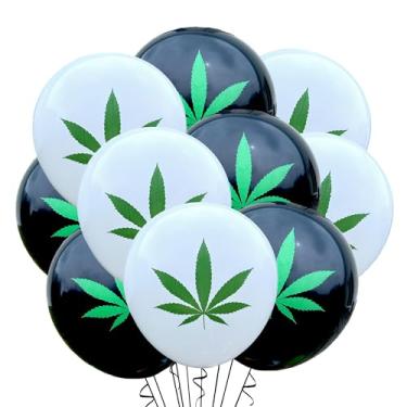 Imagem de Malayan Products Balões de ervas daninhas de látex aniversário folha de maconha, opções de cores, decorações de festa para adultos, festa 420, cannabis (preto e branco)