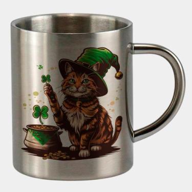 Imagem de Caneca de Inox Premium Prateada 400ml GATINHO ST PATRICKS DAY FOFO 2 -