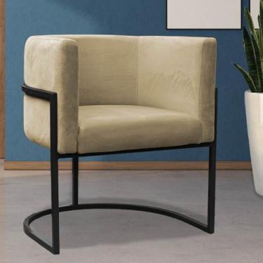Imagem de Poltrona Reforçadas Decorativa Sala Carla Base Ferro Preta Suede - JMD