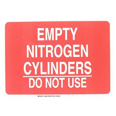 Imagem de Brady 125652 Placa química e de perigo, legenda "Cilindros de nitrogênio vazios não usam", 25,4 cm de altura, peso de 35,5 cm, branco sobre vermelho