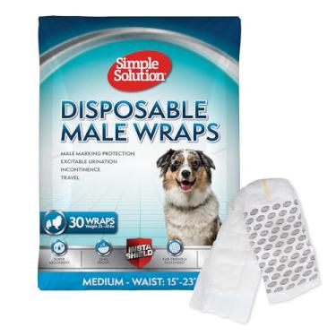 Imagem de Simple Solution Fraldas descartáveis para cães machos, ajuste verdadeiro, absorvente, à prova de vazamento com indicador de umidade, fraldas para filhotes e cachorros para fazer xixi, para animais de