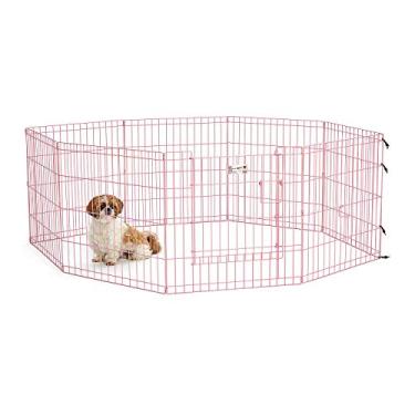 Imagem de MidWest Homes for Pets Caneta dobrável de metal para exercícios de cachorro/cachorro, cercadinho para uso interno/externo com porta, 40 metros quadrados de espaço para brincar, 61 cm de altura, rosa