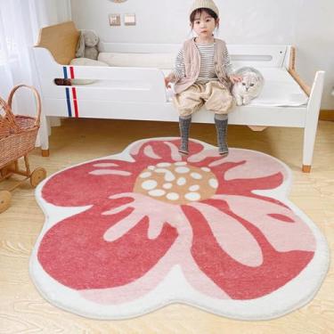 Imagem de Poowe Tapete de flores macias 81,5 cm, tapetes redondos fofos para quarto, sala de estar, lavável, azul-petróleo para quarto de crianças, tapetes circulares antiderrapantes de girassol, decoração de