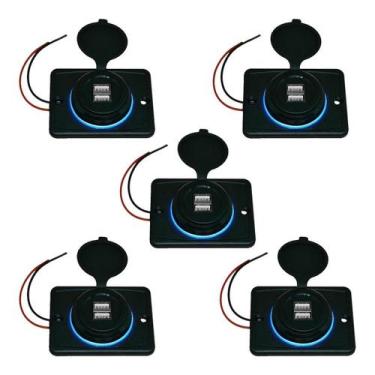 Imagem de Kit 5 Carregador de Celular Automotivo 2 USB C/ Moldura Removível - RS