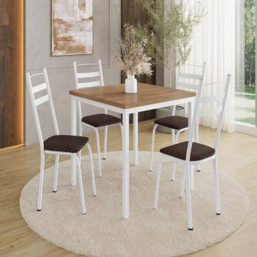 Imagem de Conjunto para Cozinha 90x90 com 4 Cadeiras Branco/Tecelão Cacau/ Demolição