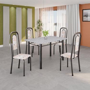 Imagem de Conjunto de Mesa Tubular 120cm X 75cm Tampo Granito Ocre com 4 Cadeiras Lara Botanic Bege / Mart Prata