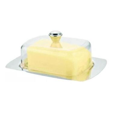 Imagem de Kit 3 Manteigueira Aço Inox Tampa Acrílica Retangular - Universal