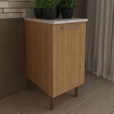 Imagem de Balcão De Cozinha Com Tampo E 1 Porta 40cm Multimóveis Cr20458 Freijó Mármore Branco