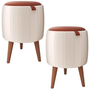 Imagem de Kit 2 Puff Redondo Sala Quarto Detalhe em Couro Puffe Banqueta Retro Suporta 120Kg(OFF WHITE)