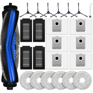 Imagem de 24 peças de reposição para Ecovacs Deebot T50 Pro Omni / T50 Pro / T50 Omni Robot Vacuum, inclui 1 escova principal, 6 sacos de poeira, 4 filtros, 6 escovas laterais, 6 almofadas de esfregão e 1