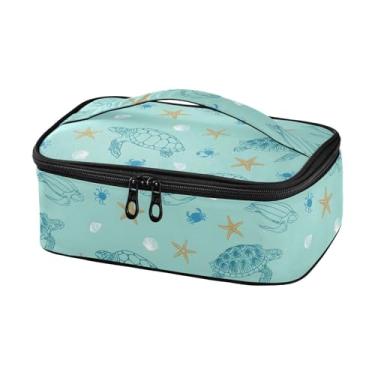 Imagem de Joisal Blue Beach Turtles Lancheira feminina plana para trabalho, recipiente de alimentos para escritório, trabalho, piquenique