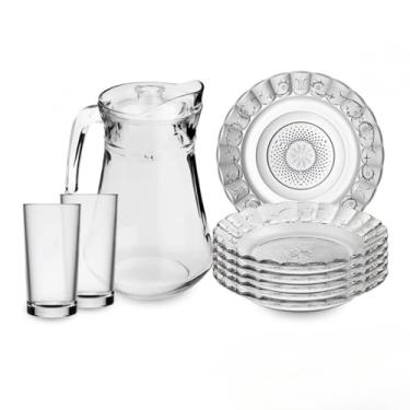 Imagem de Jogo De Pratos Fundos E Copos C/13 Peças Aparelho de Jantar Em Vidro Com Jarra(Crystal)