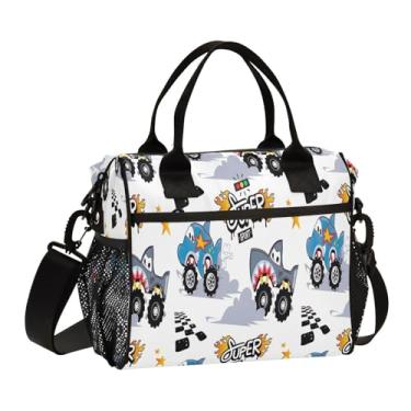 Imagem de Lancheira feminina Monster Truck Race para trabalho grande para adultos, balde de almoço para homens com bolsos laterais