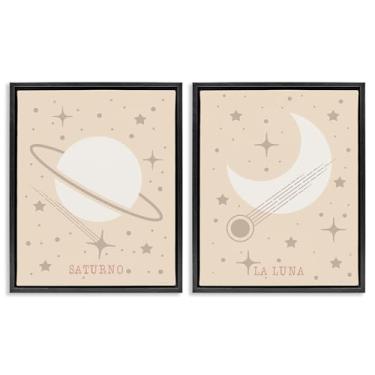 Imagem de Stupell Industries Conjunto de tela flutuante com moldura preta minimalista Saturno e Lua 2 peças por Daniela Santiago, 25 x 31
