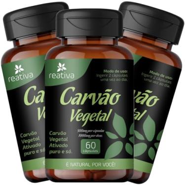 Imagem de 3 Carvão Vegetal Ativado 500mg – 180 Cápsulas