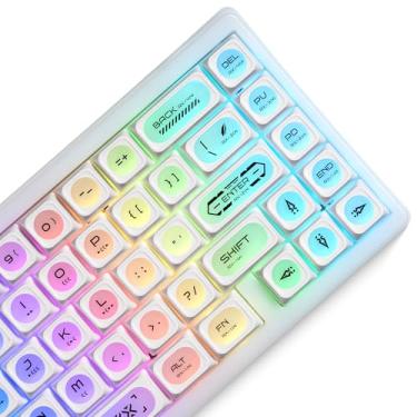 Imagem de OHY Teclas XVX White Shine Through para teclados mecânicos - Design de olho de gato translúcido branco com 136 teclas, perfil Cherry MAX, teclas RGB foscas PC+PBT