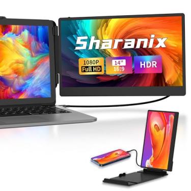 Imagem de sharanix Extensor de tela para laptop, extensor de tela dupla de 35 cm, monitor portátil FHD 1080p IPS para laptop de 13 a 17 polegadas, portas USB/Tipo-C/HDMI Plug-Play, compatível com Win/Mac