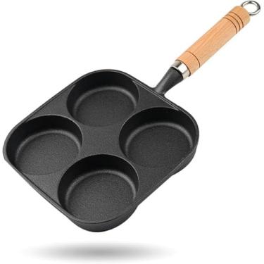 Imagem de Frigideira de ovo de ferro fundido com 4 xícaras, frigideira doméstica de ferro fundido com cabo de madeira, hambúrguer de ovo, omelete, panqueca, frigideira, antiaderente de café da manhã para ovos,