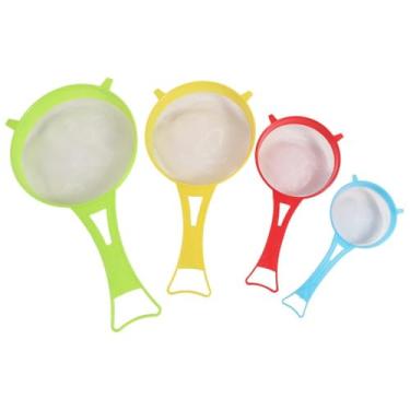 Imagem de 4 peças de filtro de malha fina de plástico, peneira de farinha de leite de soja para alimentos, coador de plástico com alça, peneiras de açúcar, filtro de chá, ferramenta de cozinha