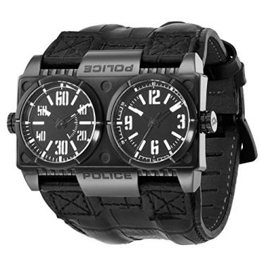 Imagem de Police Relógio masculino PL-12899XSB/02 Dominator Wide Black IP Dual-Time de couro