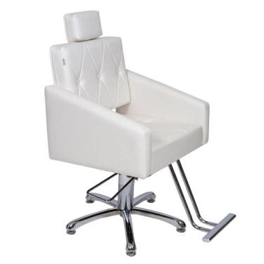 Imagem de Poltrona Cadeira Hidráulica Fixa Diamante Estofado Branco - Moveis e C