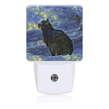 Imagem de Uiaoiais Luzes Noturnas Com Pintura De Gato Preto E Céu Estrelado, Luz Noturna Sensor Anoitecer Ao Amanhecer, Para Decoração Quarto Meninos Meninas, Corredor, Cozinha, Banheiro, Berçário Escadas