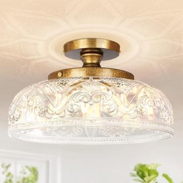 Imagem de Slypadan Luminária De Teto Semi-Embutida, Grande Cobre 12", Vidro Globo Com 3 Luzes, Estilo Fazenda, Para Cozinha, Banheiro, Corredor, Sala Jantar (Lâmpada Não Incluída)