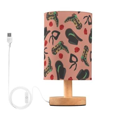 Imagem de YYZZH Abajur De Mesa Com Estampa Retrô Cowgirl, Chapéu Cowboy, Bandanas, Rosa, Cabeceira Base Madeira, Tecido, Para Sala Estar, Quarto, Escritório Infantil