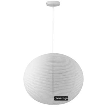 Imagem de Fivemengo Luminária Pendente Grande De Papel Arroz, Lanterna Globo Branca 23,6 Pol., Base E26, Japonesa, Lustre Japandi Para Sala Jantar, Quarto, Escritório E Estar