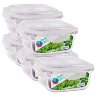 Imagem de Kit 5 Potes de Vidro Hermético 520ML Quadrado Cor Sortida Marmitas Dona Laura