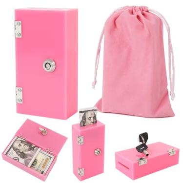 Imagem de Caixa de dinheiro de acrílico tamanho de bolso para jogadores, banco vencedores com bolsa de armazenamento de 2 chaves, estojo compacto portátil seguro organizador de dinheiro cofre para cassino