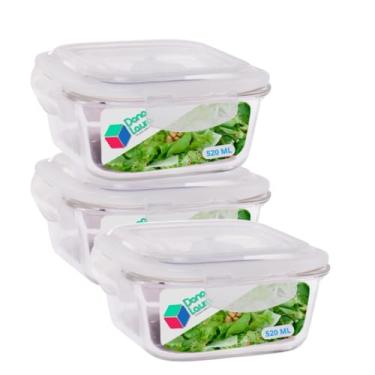 Imagem de Kit 3 Potes de Vidro Hermético 520ML Quadrado Cor Sortida Marmitas Dona Laura