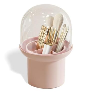 Imagem de kumet Porta-pincéis de maquiagem, organizador de 4 compartimentos, caixa de armazenamento para cosméticos, esmaltes e itens pequenos (rosa)
