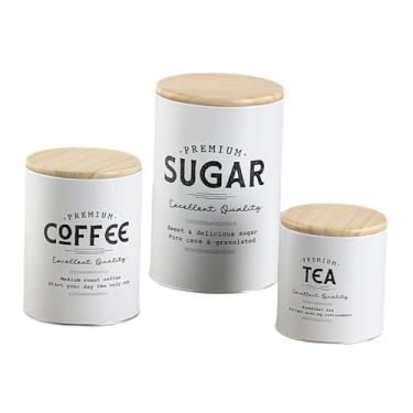 Imagem de YWJLQH Conjunto de 3 recipientes para balcão de cozinha, conjunto de recipientes para café, chá e açúcar, de para balcão de cozinha de fazenda, Branco