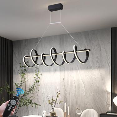Imagem de Luzes Pendentes Mesa De Jantar Moderna Led Luz Suspensa Com Controle Remoto Lâmpada De Cozinha Lustre De Sala De Jantar Luz De Metal Preto Regulável Para Sala De Estar Escritório Caf, B