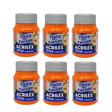 Imagem de Tinta Para Tecido Fosca Acrilex 37ml 6 Unidade Artesanato Fixação Frio Alta Cobertura – Fixação a Frio e Alta Cobertura Com Acabamento Fosco, Este Kit É A Escolha Perfeita Para Quem Busca Qualidade (Laranja 517)