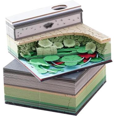 Imagem de Calendário 3d 2025 - Ilha Da Flor De Pêssego, Bloco De Notas 3d Blocos Artísticos Calendário De Tempo 2025, Livro De Notas Rasgado à Mão Modelo De Escultura D, Lotus leaf