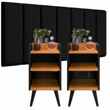 Imagem de Conjunto de 2 cabeceiras e módulo de colagem Cabeceira de quarto estofada modular 0,90/1,40/1,60/1,95(MOD PRETO/KIT MAX PRETO/CINA,KING 1.95-10 PLACAS)