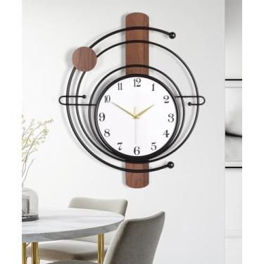 Imagem de Axioglo Relógio de parede grande de 61 cm, design silencioso sem tique-taque, moldura de madeira e ferro, fácil de pendurar, relógio decorativo rústico para sala de estar, quarto, escritório, pronto
