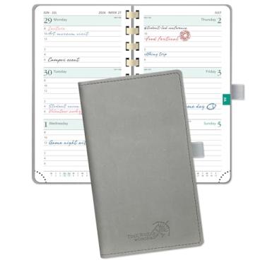 Imagem de POPRUN Agenda de bolso 2026 (tamanho fino 8,9 cm x 16,5 cm) Calendário semanal e mensal para bolsa, com compartimentos de hora em hora, papel grosso de 100 g/m2, capa macia espiral, suporte de caneta