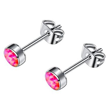 Imagem de Brincos de pino opala para mulheres, brincos minúsculas hipoalergênicos de titânio F136 com pedra de nascimento redonda para orelhas sensíveis, joias de moda feminina com caixa de marca evita perda (2 peças), 3MM, Titânio, Opala Zircônia azul Opala preta