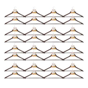 Imagem de Kit 96X Cabides Madeira Marrom Gancho De Roupas Com Cavas - Kadê
