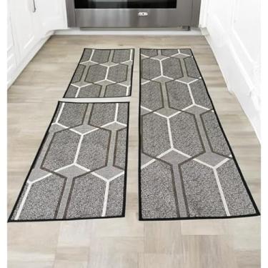 Imagem de Jogo de passadeira de cozinha tapete em jacquard antiderrapante 3 peças decoração impecável(Jogo M13 Correntes Cinza)