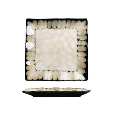 Imagem de Prato de jantar delicado de cerâmica irregular quadrado simples e criativo em estilo japonês para uso doméstico - prato quadrado de formato especial de 20 cm