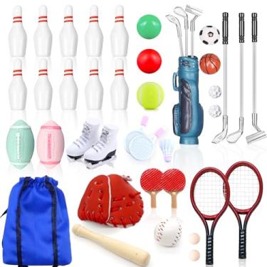 Imagem de Pamonrueer 38 Pcs Miniature Sports Set Mini Golf Baseball Tennis Bowling Tiny Golf Ball Clubs Ball Bats RacketPong Table Tennis Mini House Decoration Accessories