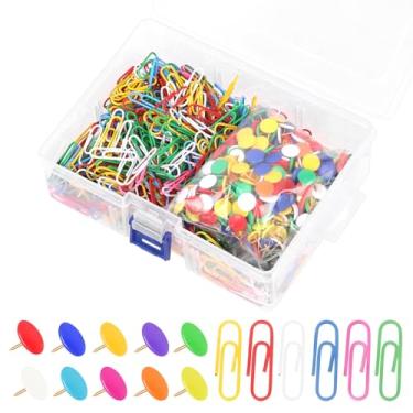 Imagem de Mardatt 1000 peças de tachinhas coloridas revestidas de vinil, clipes de papel, tachinhas planas de cabeça de plástico e mini clipes de papel, kit de suporte para casa, escola, escritório, uso pessoal