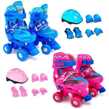 Imagem de Patins Infantil Roller Quad 4 Rodas Ajustável + Kit Proteção - Justfun