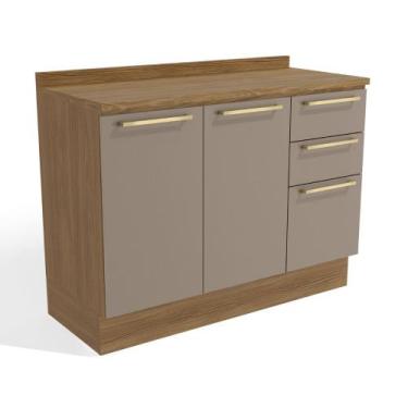 Imagem de Balcão 120cm com Tampo 2 Portas 3 gavetas Botanic Kappesberg - Nogueir