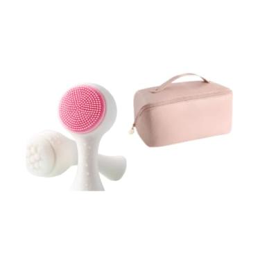 Imagem de Kit Beleza Facial 2 em 1 Alma Beauty Escova de Limpeza + Massageador Facial + Necessaire Feminina Skincare Prático e Portátil